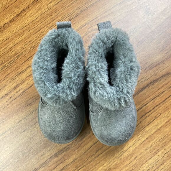 Wonder Nation Sz 3 Toddler Girl’s Gray Fur Slip-on Warm Ankle Booties Sherpa EUC - Picture 6 of 11